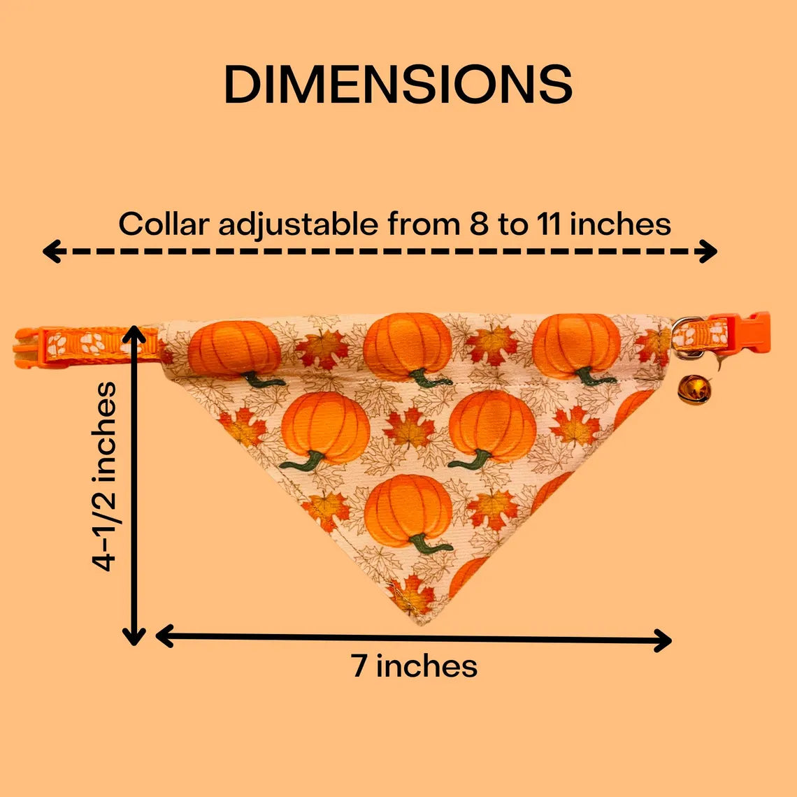 Pet Bandana w/ Built-In Collar for Fall Autumn Thanksgiving for small cats/tiny dogs - Adjustable Collar included (up to 11 inches only)