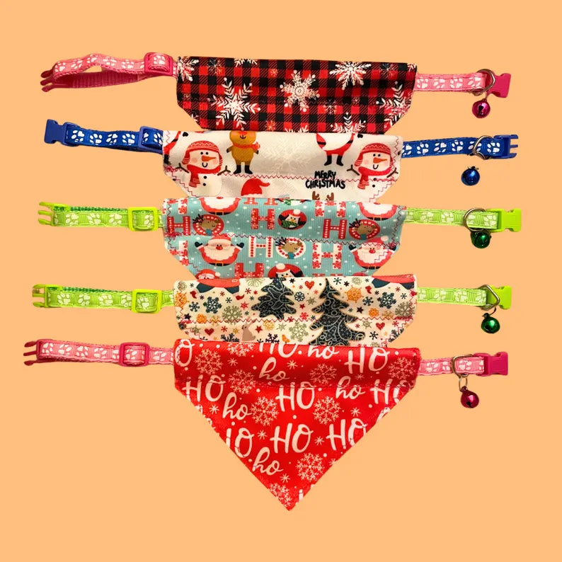 Pet Bandana Over The Collar for Christmas for small cats and tiny dogs only - Adjustable Collar Included (up to 12 inches long only)