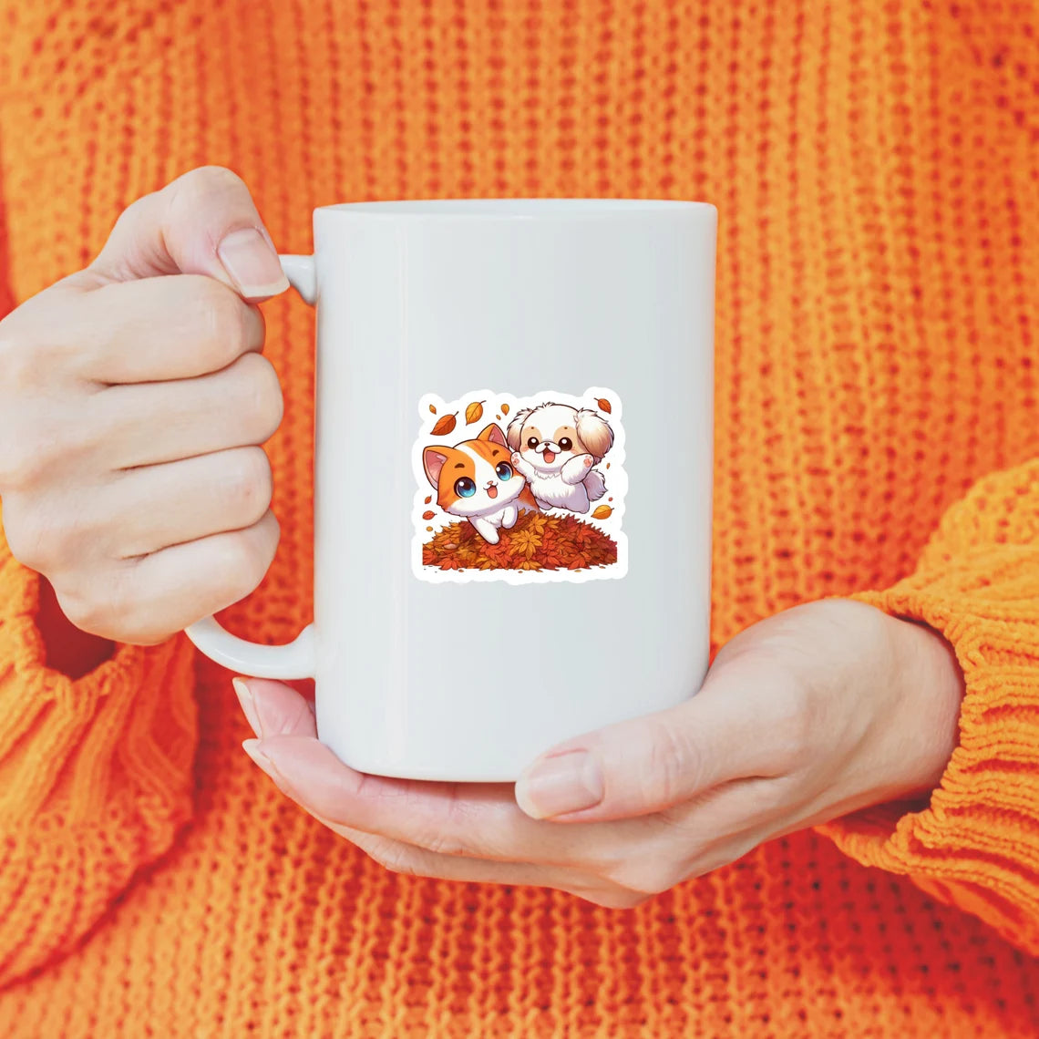 Orange Cat and White Dog Sticker | Besties Autumn Sticker