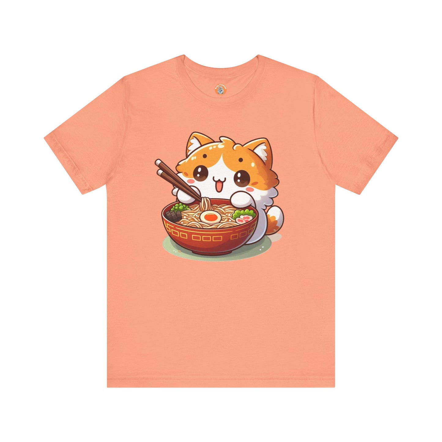 Cute Cat Ramen Tee, Anime Shirt, Unisex Short Sleeve Top, Kawaii T-Shirt, Foodie Gift, Cat Lover Apparel