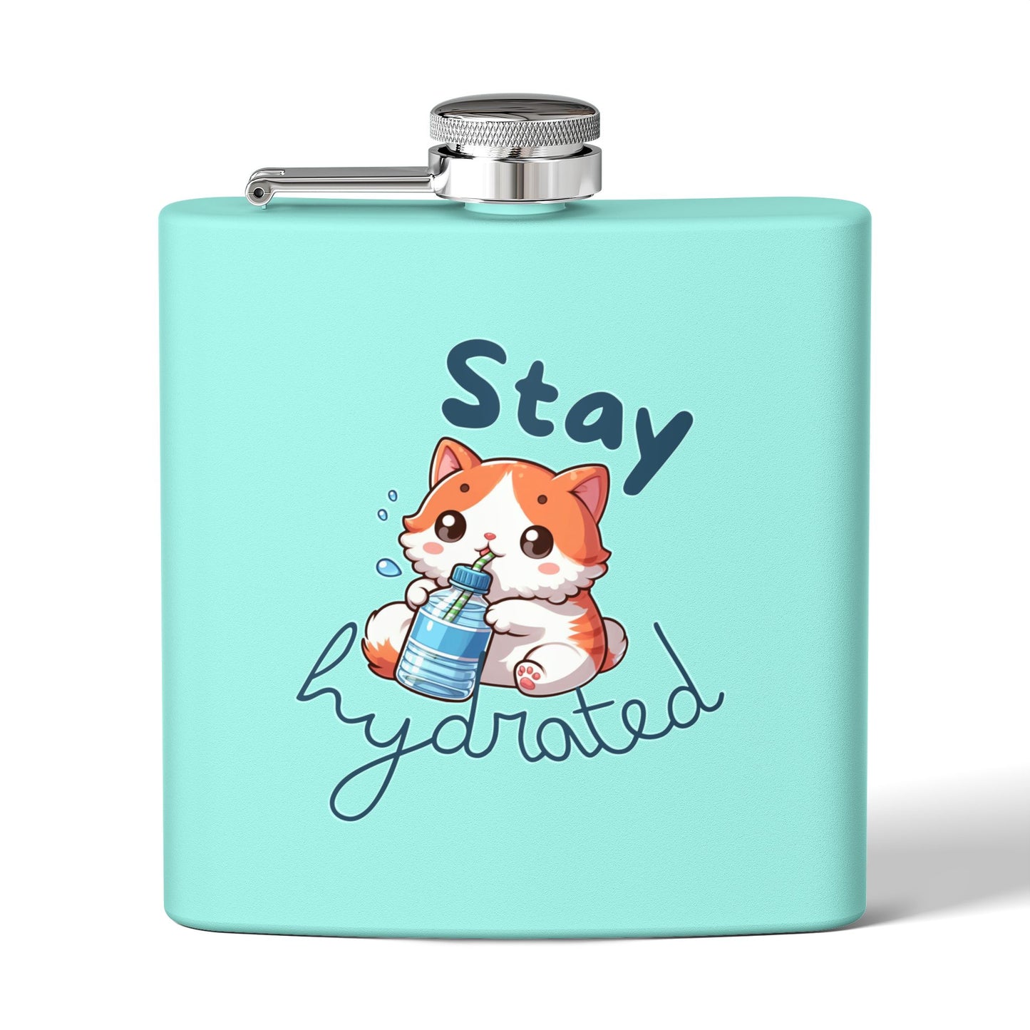 Cute Chibi Cat Stainless Steel Flask, 6oz - Fun Gift for Cat Lovers, Hiking, Camping, Birthdays