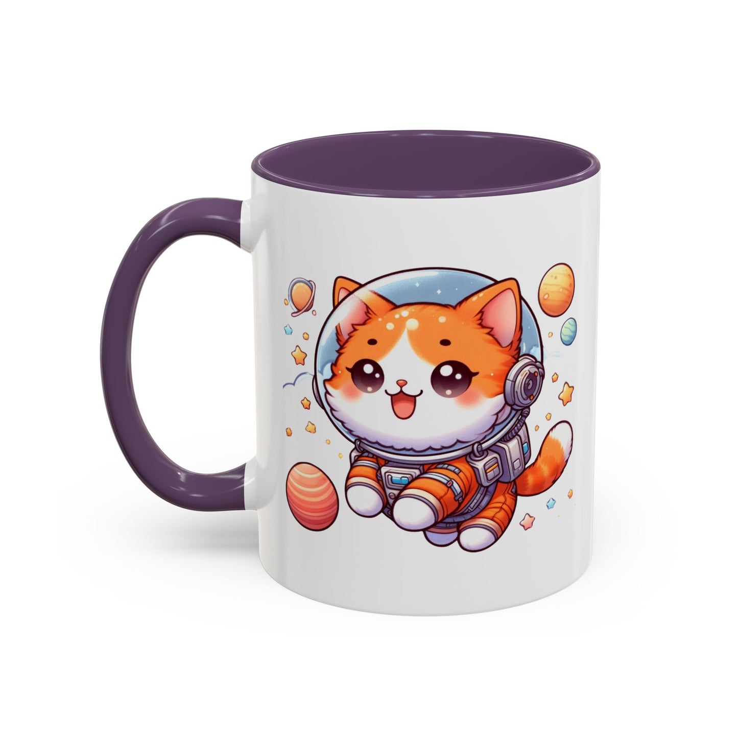 Ceramic Mug, Cat Dad Gift, Space Cat Cup, Cute Astronaut Kitty, Orange Cat Lover Present, Cat Coffee Cup 11oz