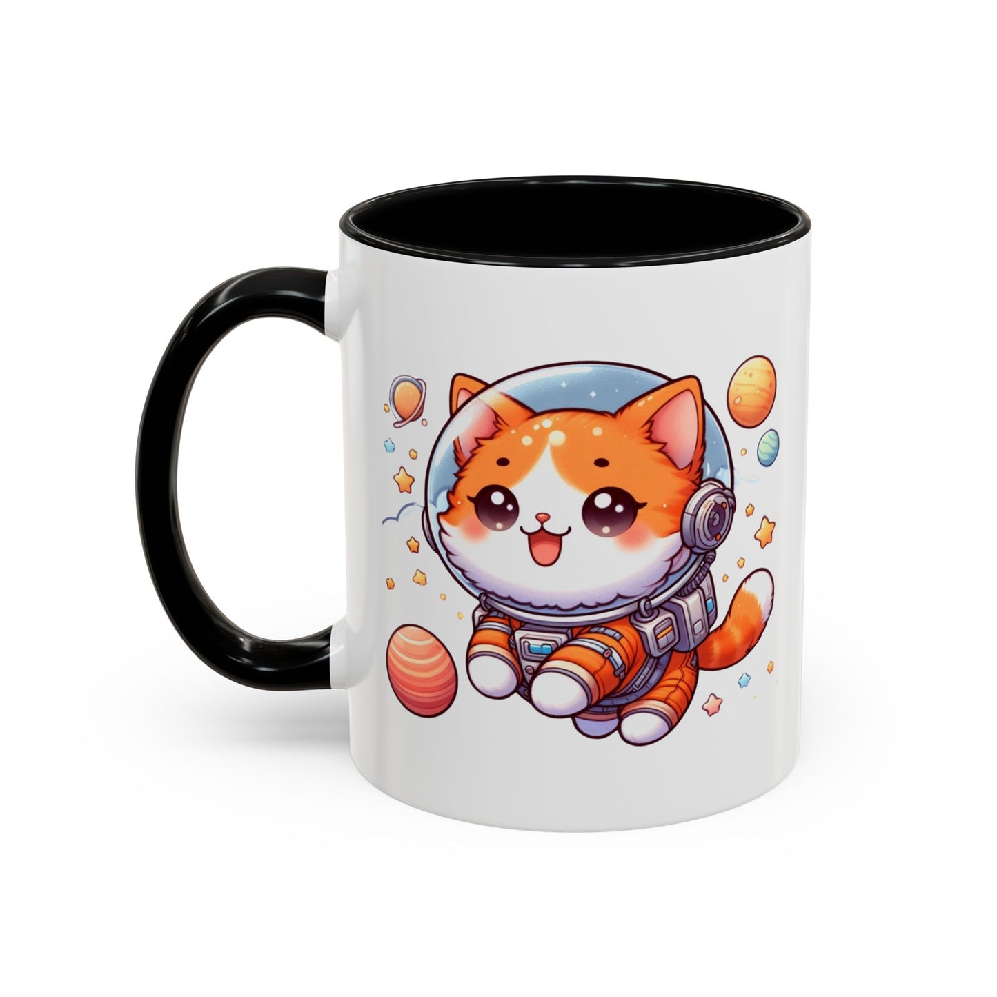 Ceramic Mug, Cat Dad Gift, Space Cat Cup, Cute Astronaut Kitty, Orange Cat Lover Present, Cat Coffee Cup 11oz