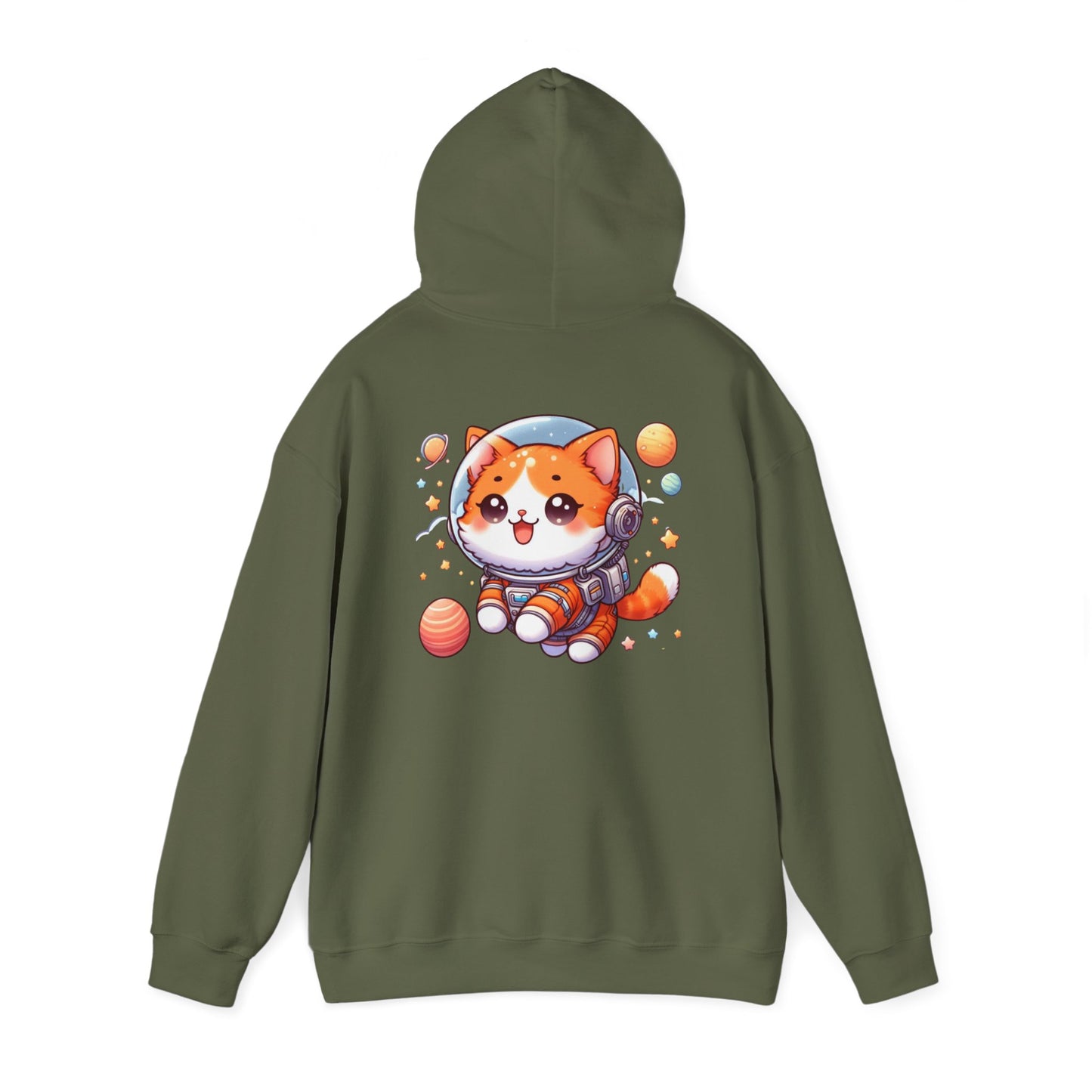 Cat Dad Heavy Blend Hooded Sweatshirt, Cute Orange Cat Astronaut, Gift for Pet Lovers, Space Cat Hoodie, Funny Cat Dad Jumper, Cat Lover