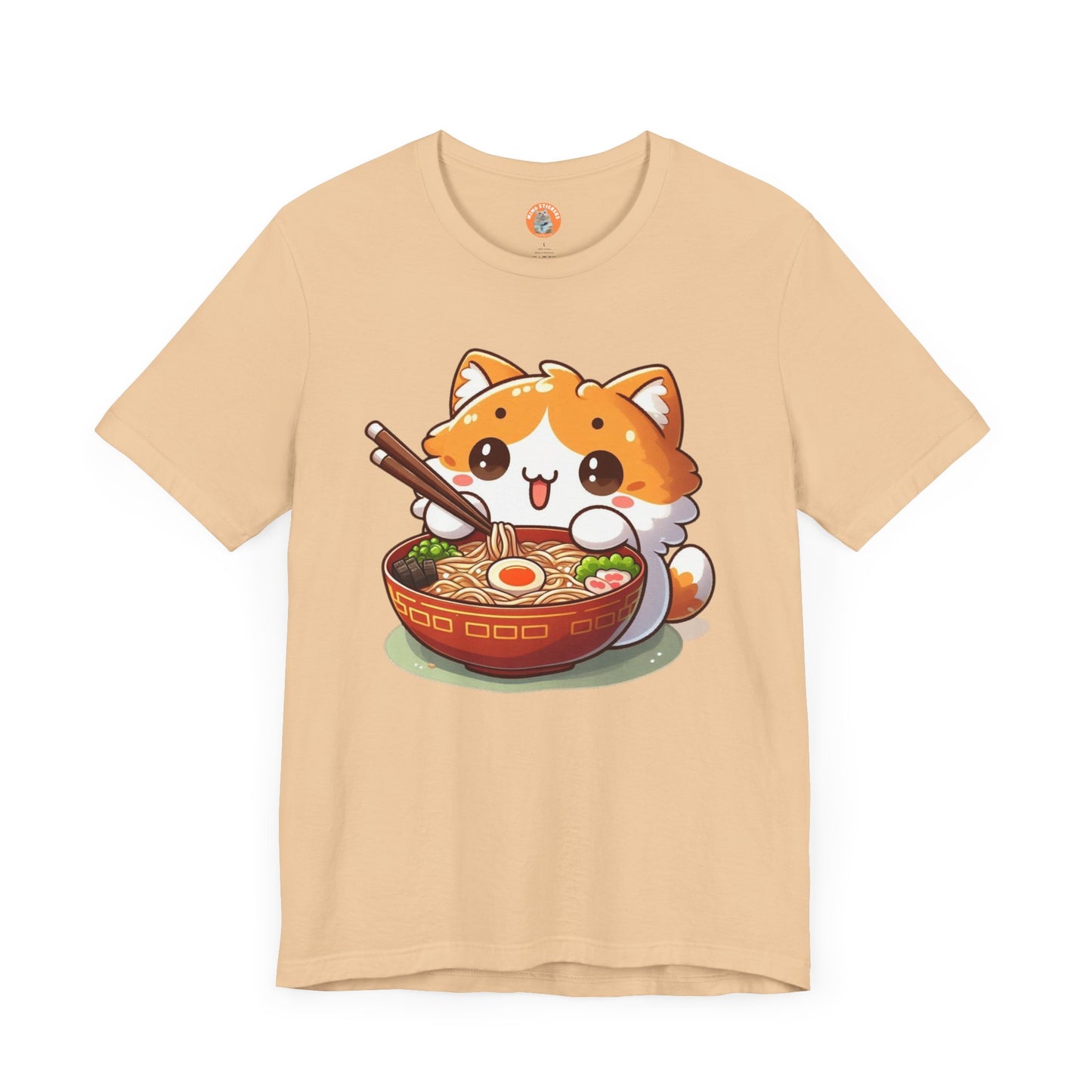 Cute Cat Ramen Tee, Anime Shirt, Unisex Short Sleeve Top, Kawaii T-Shirt, Foodie Gift, Cat Lover Apparel