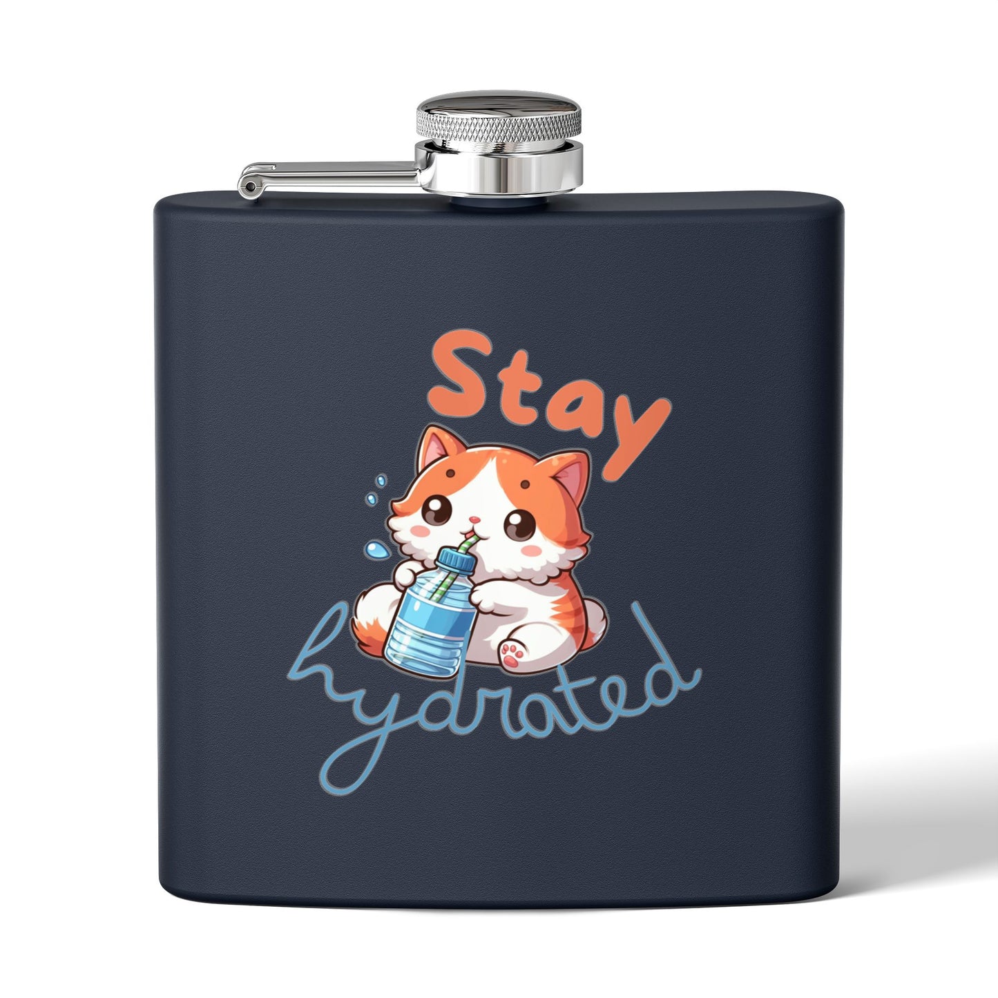 Cute Chibi Cat Stainless Steel Flask, 6oz - Fun Gift for Cat Lovers, Hiking, Camping, Birthdays