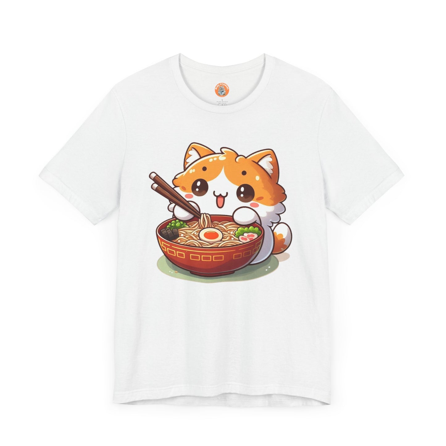 Cute Cat Ramen Tee, Anime Shirt, Unisex Short Sleeve Top, Kawaii T-Shirt, Foodie Gift, Cat Lover Apparel