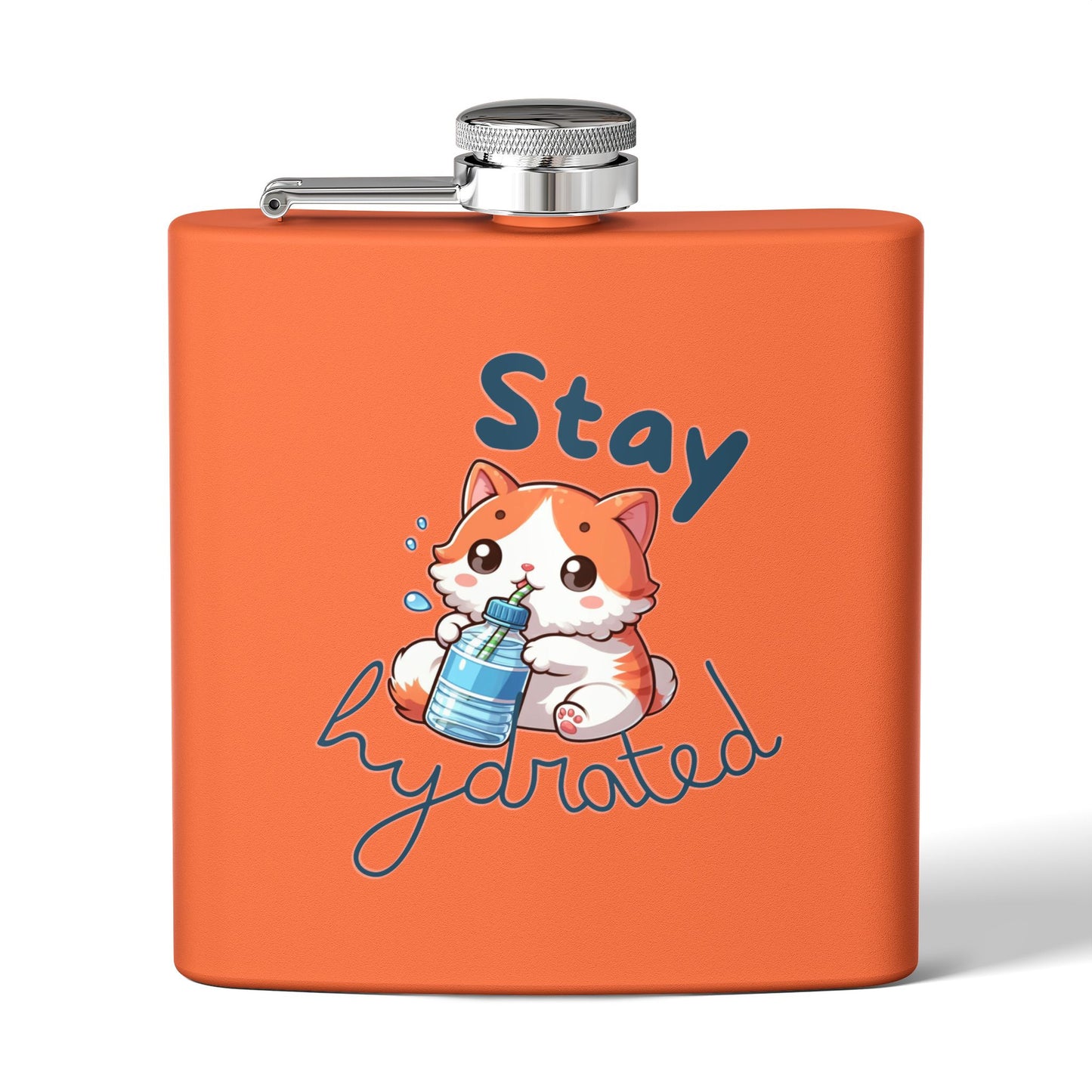 Cute Chibi Cat Stainless Steel Flask, 6oz - Fun Gift for Cat Lovers, Hiking, Camping, Birthdays