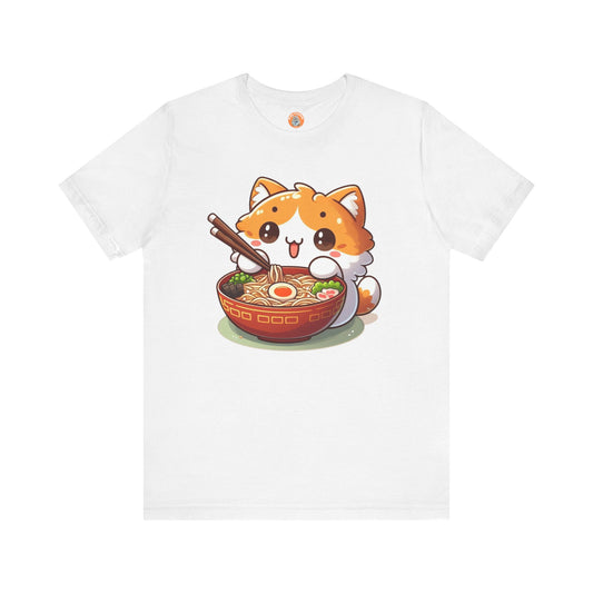 Cute Cat Ramen Tee, Anime Shirt, Unisex Short Sleeve Top, Kawaii T-Shirt, Foodie Gift, Cat Lover Apparel