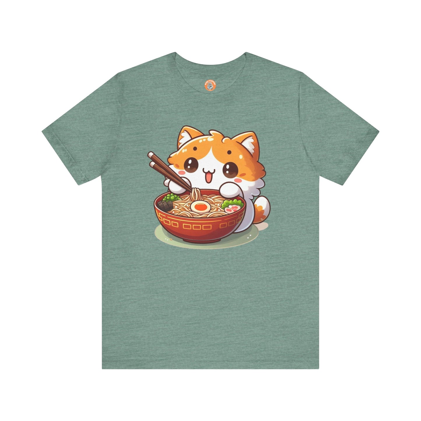 Cute Cat Ramen Tee, Anime Shirt, Unisex Short Sleeve Top, Kawaii T-Shirt, Foodie Gift, Cat Lover Apparel