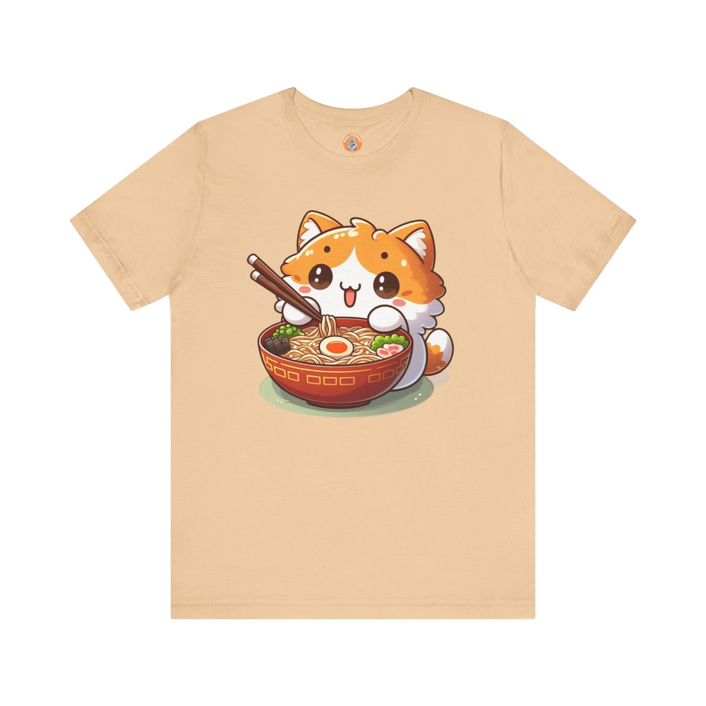 Cute Cat Ramen Tee, Anime Shirt, Unisex Short Sleeve Top, Kawaii T-Shirt, Foodie Gift, Cat Lover Apparel