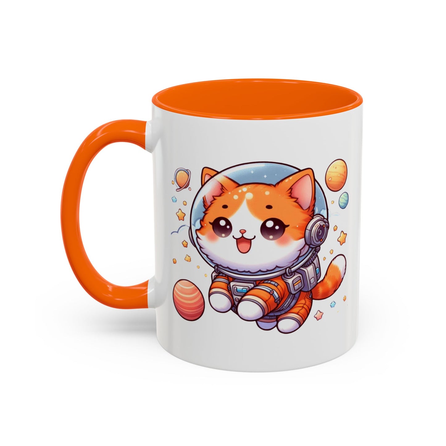 Ceramic Mug, Cat Dad Gift, Space Cat Cup, Cute Astronaut Kitty, Orange Cat Lover Present, Cat Coffee Cup 11oz