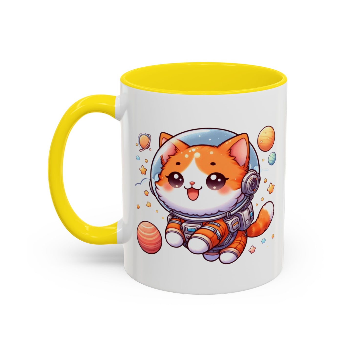 Ceramic Mug, Cat Dad Gift, Space Cat Cup, Cute Astronaut Kitty, Orange Cat Lover Present, Cat Coffee Cup 11oz