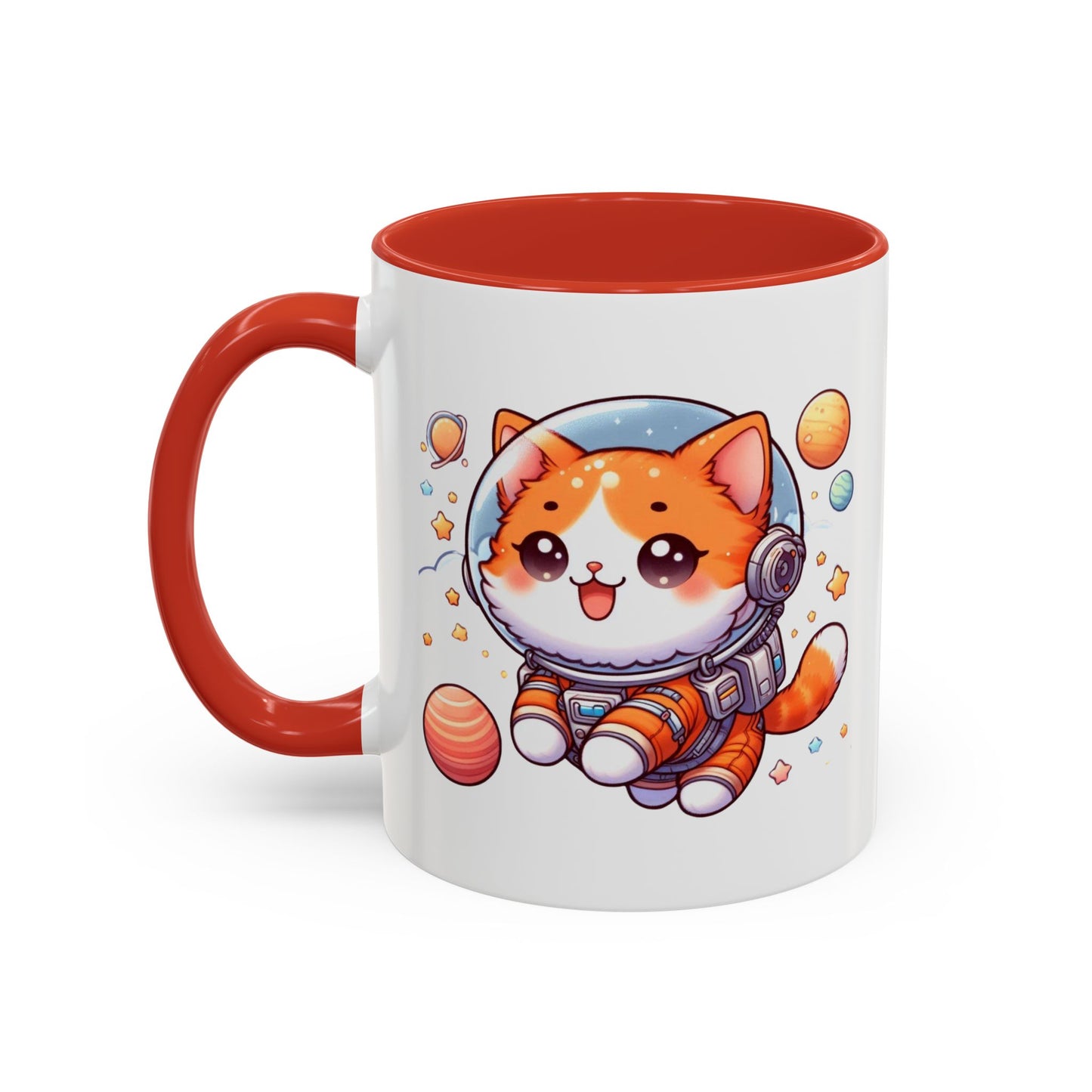 Ceramic Mug, Cat Dad Gift, Space Cat Cup, Cute Astronaut Kitty, Orange Cat Lover Present, Cat Coffee Cup 11oz