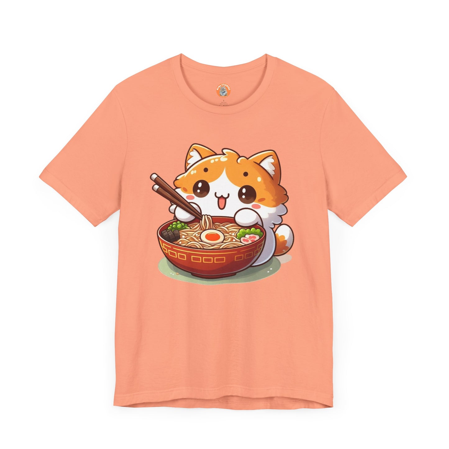 Cute Cat Ramen Tee, Anime Shirt, Unisex Short Sleeve Top, Kawaii T-Shirt, Foodie Gift, Cat Lover Apparel