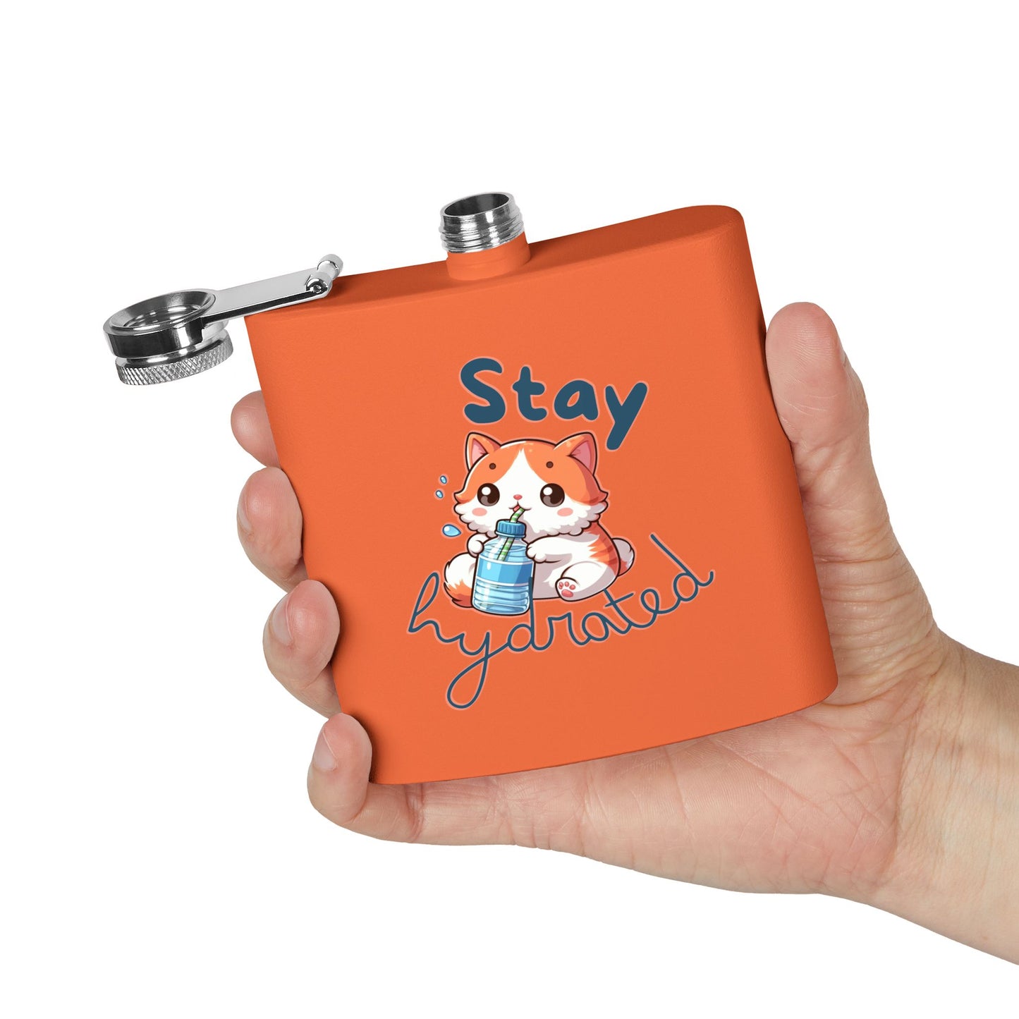 Cute Chibi Cat Stainless Steel Flask, 6oz - Fun Gift for Cat Lovers, Hiking, Camping, Birthdays