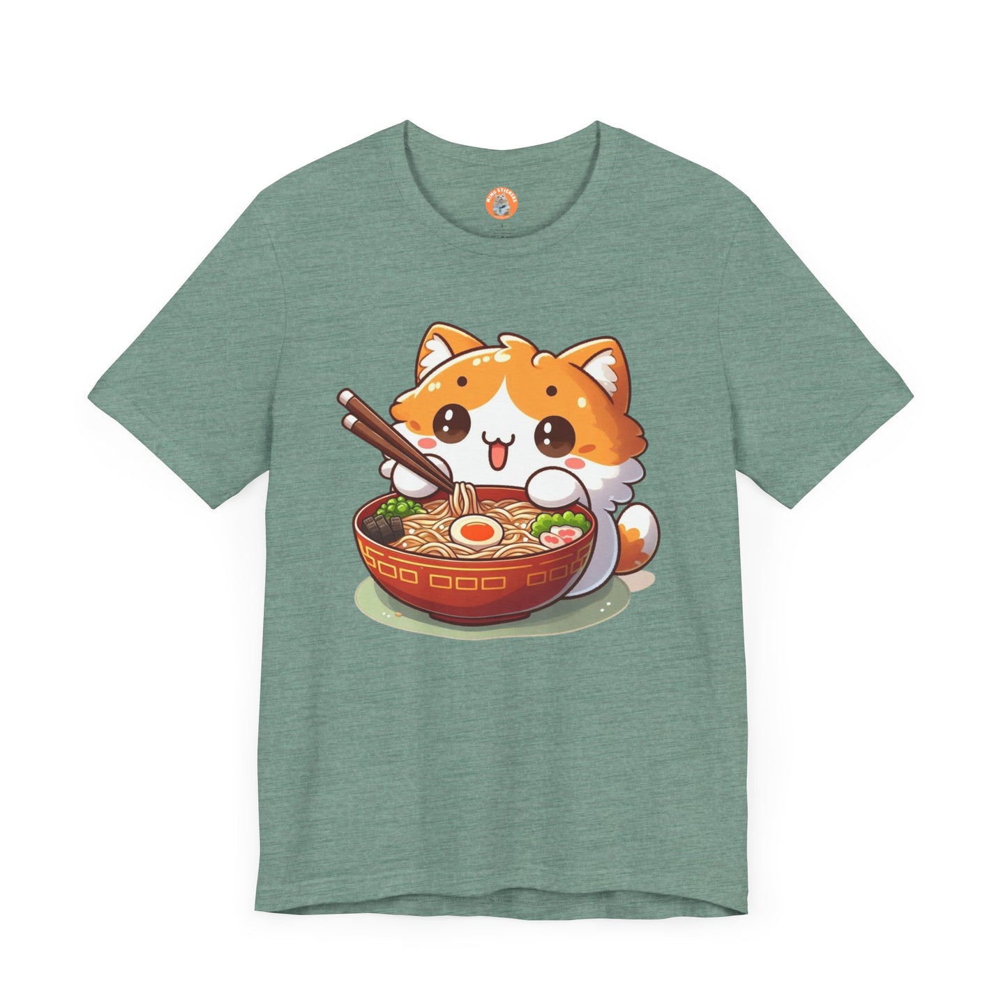 Cute Cat Ramen Tee, Anime Shirt, Unisex Short Sleeve Top, Kawaii T-Shirt, Foodie Gift, Cat Lover Apparel