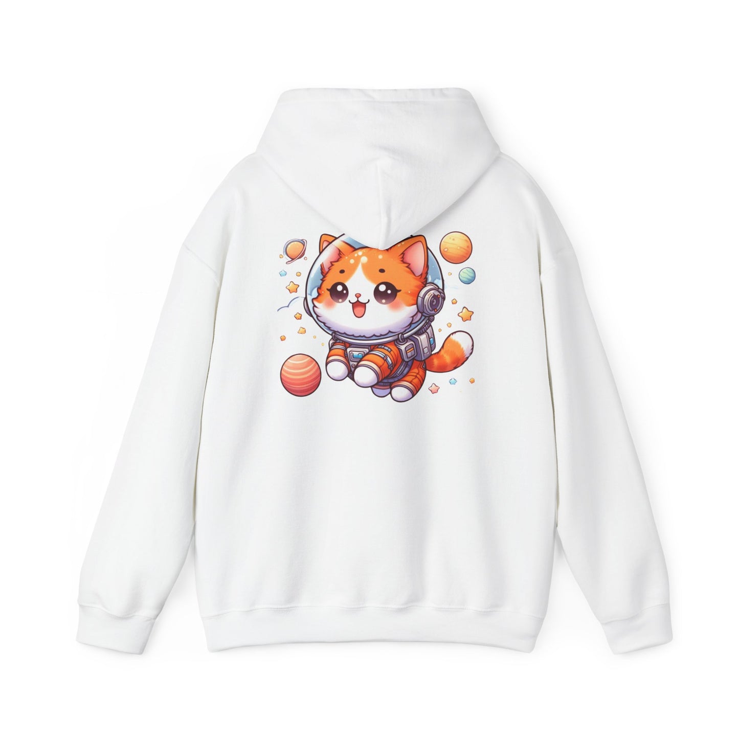 Cat Dad Heavy Blend Hooded Sweatshirt, Cute Orange Cat Astronaut, Gift for Pet Lovers, Space Cat Hoodie, Funny Cat Dad Jumper, Cat Lover