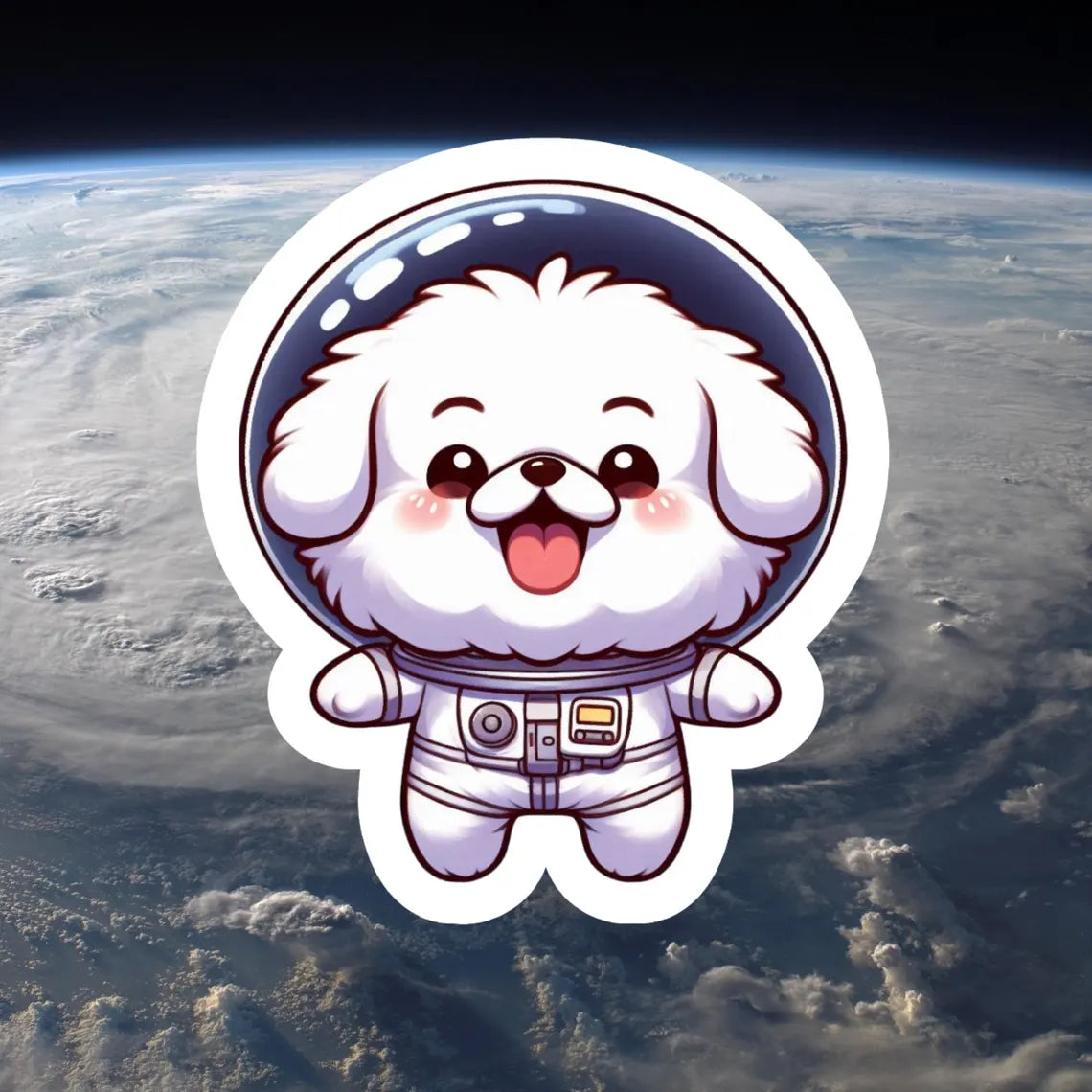 Astronaut Dog Sticker | Clear Background with Holographic Laminate Water Resistant Design 1