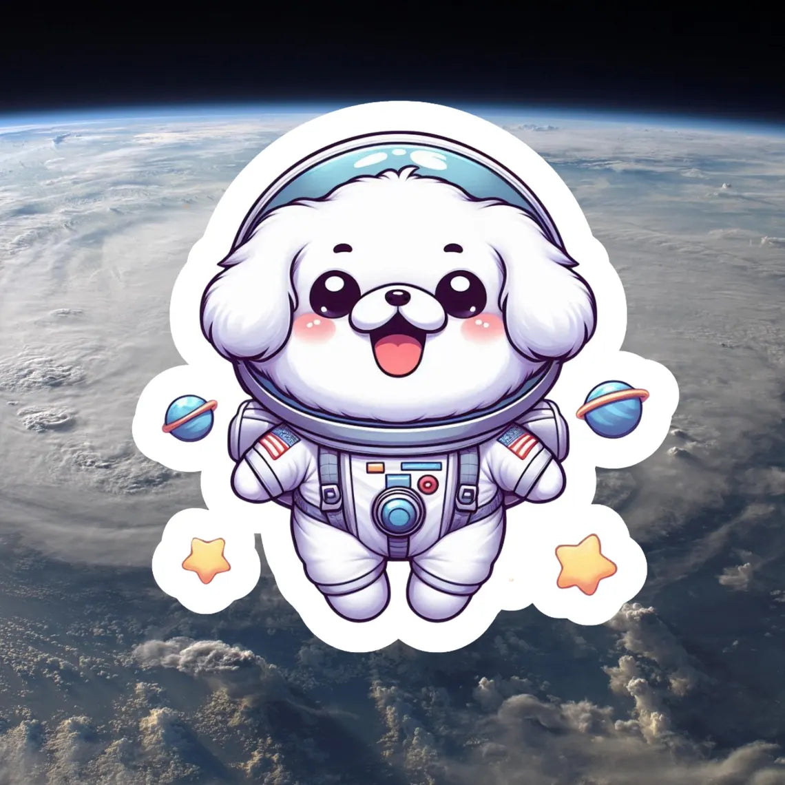 Astronaut Dog Sticker | Clear Background with Holographic Laminate Water Resistant Design 2