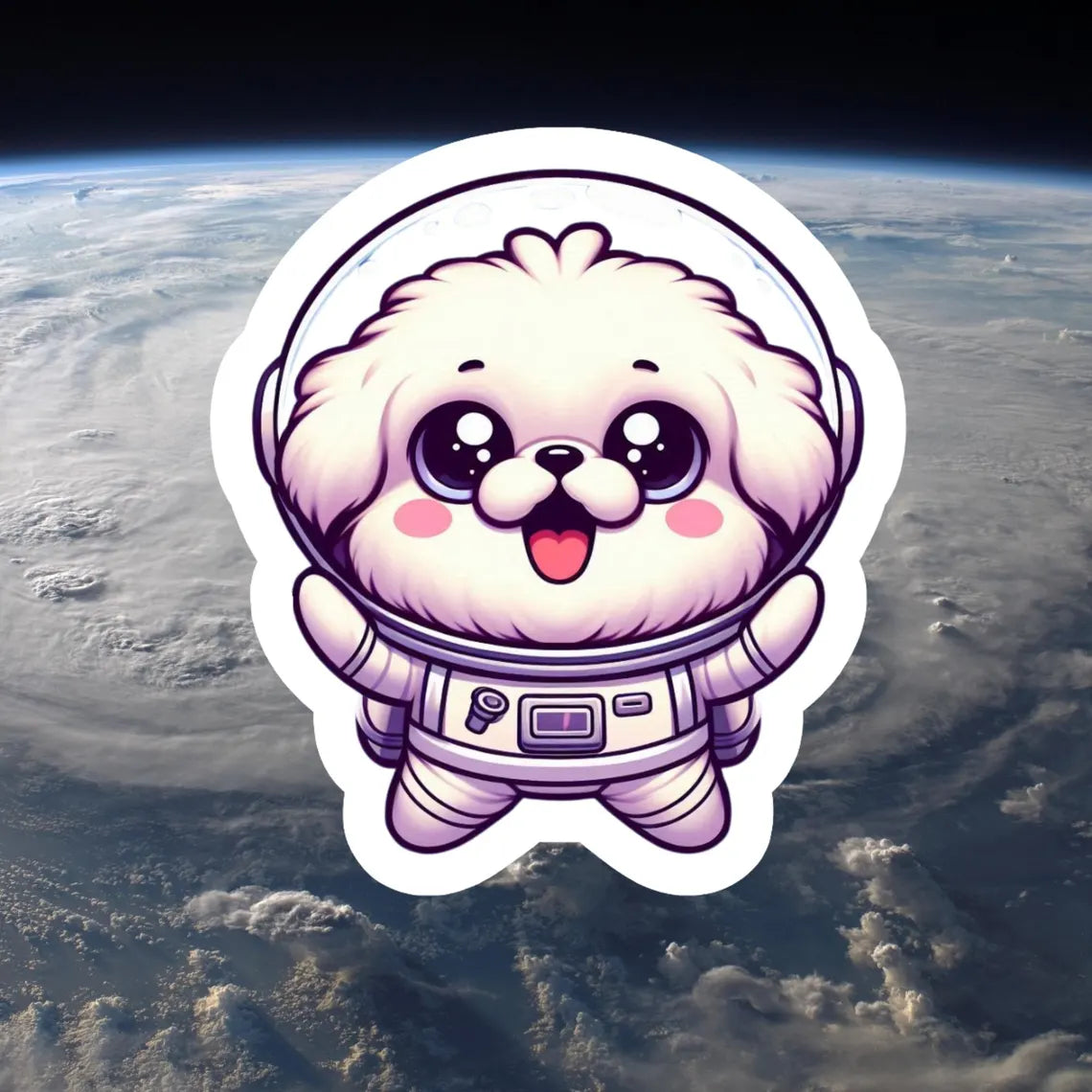 Astronaut Dog Sticker | Clear Background with Holographic Laminate Water Resistant Design 3