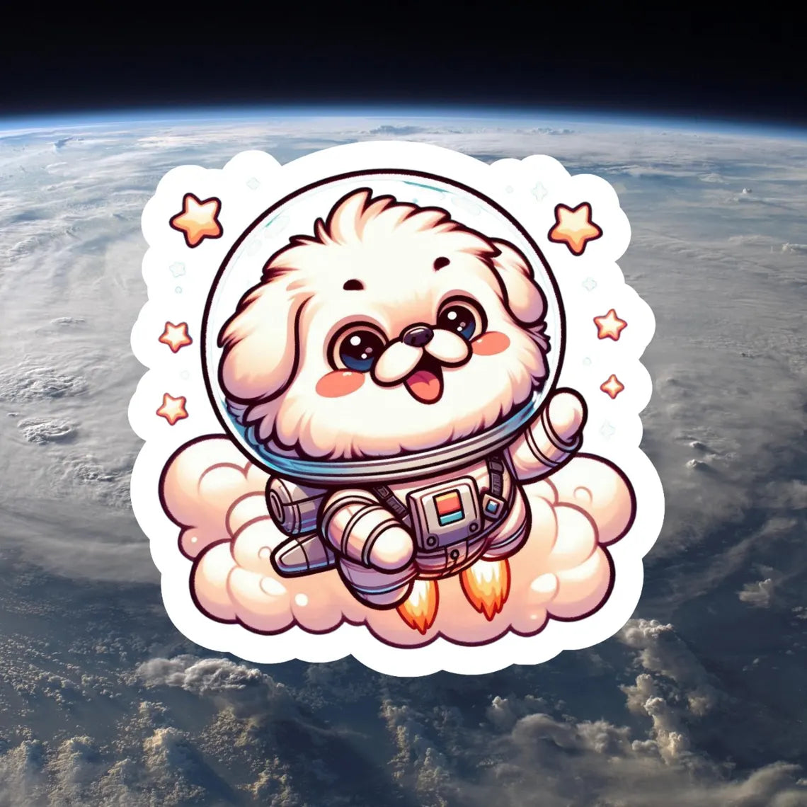 Astronaut Dog Sticker | Clear Background with Holographic Laminate Water Resistant Design 4