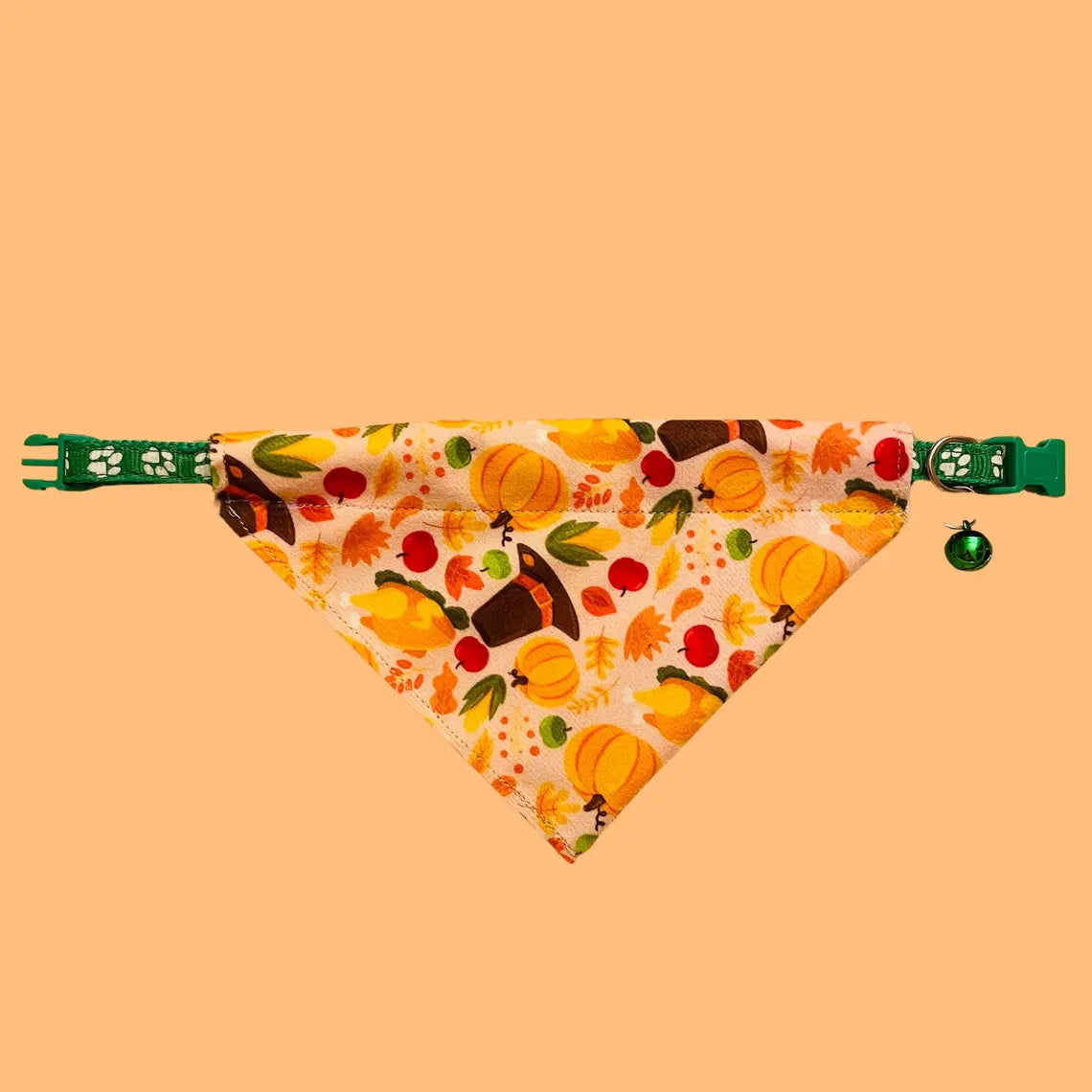 Pet Bandana w/ Built-In Collar for Fall Autumn Thanksgiving for small cats/tiny dogs - Adjustable Collar included (up to 11 inches only)