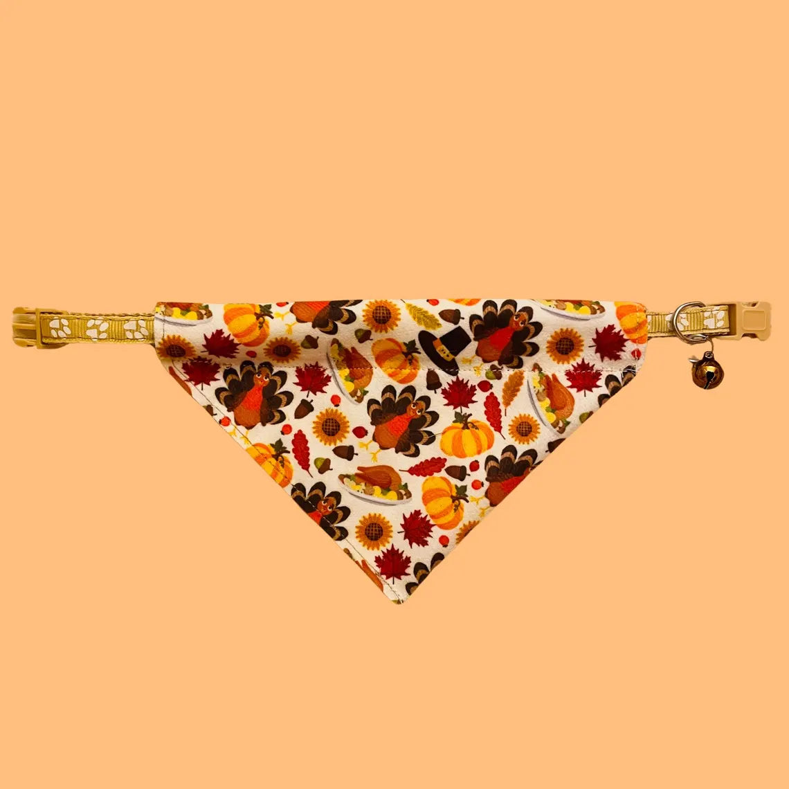 Pet Bandana w/ Built-In Collar for Fall Autumn Thanksgiving for small cats/tiny dogs - Adjustable Collar included (up to 11 inches only)