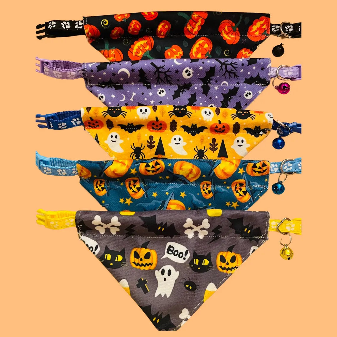 Huisdierbandana met ingebouwde halsband voor Halloween voor kleine katten en kleine honden - Inclusief halsband