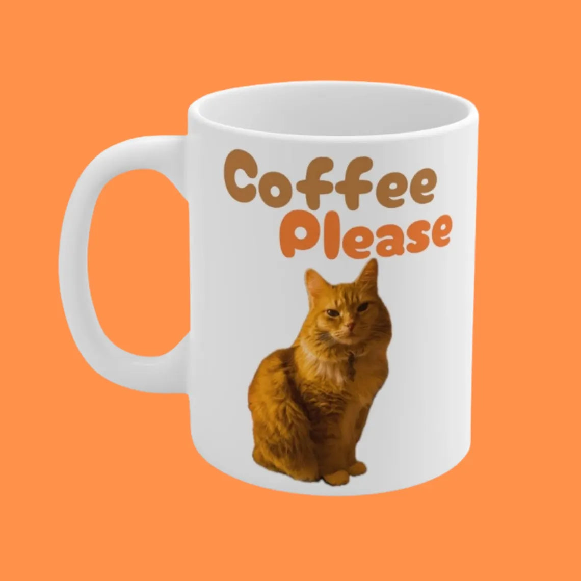 Taza de gato naranja para amantes del café | Cerámica blanca de 11 oz