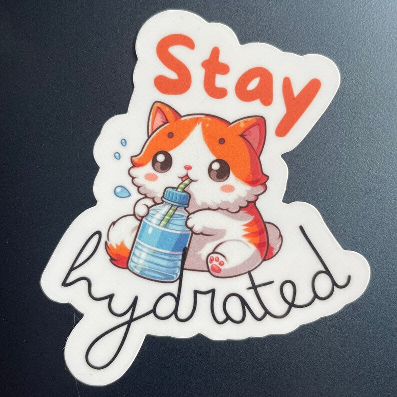 Cat Sticker for Water Bottle | Stay Hydrated Kawaii Chibi Style