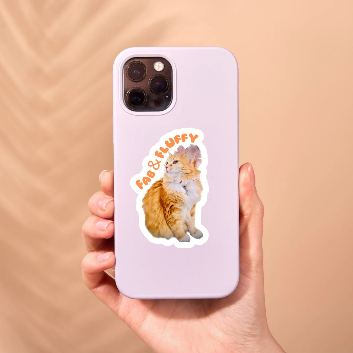 Fluffy Cat Sticker for Laptop, Water Bottle, Phone - "Fab & Fluffy" Orange Cat Water Resistant Laminated Sticker