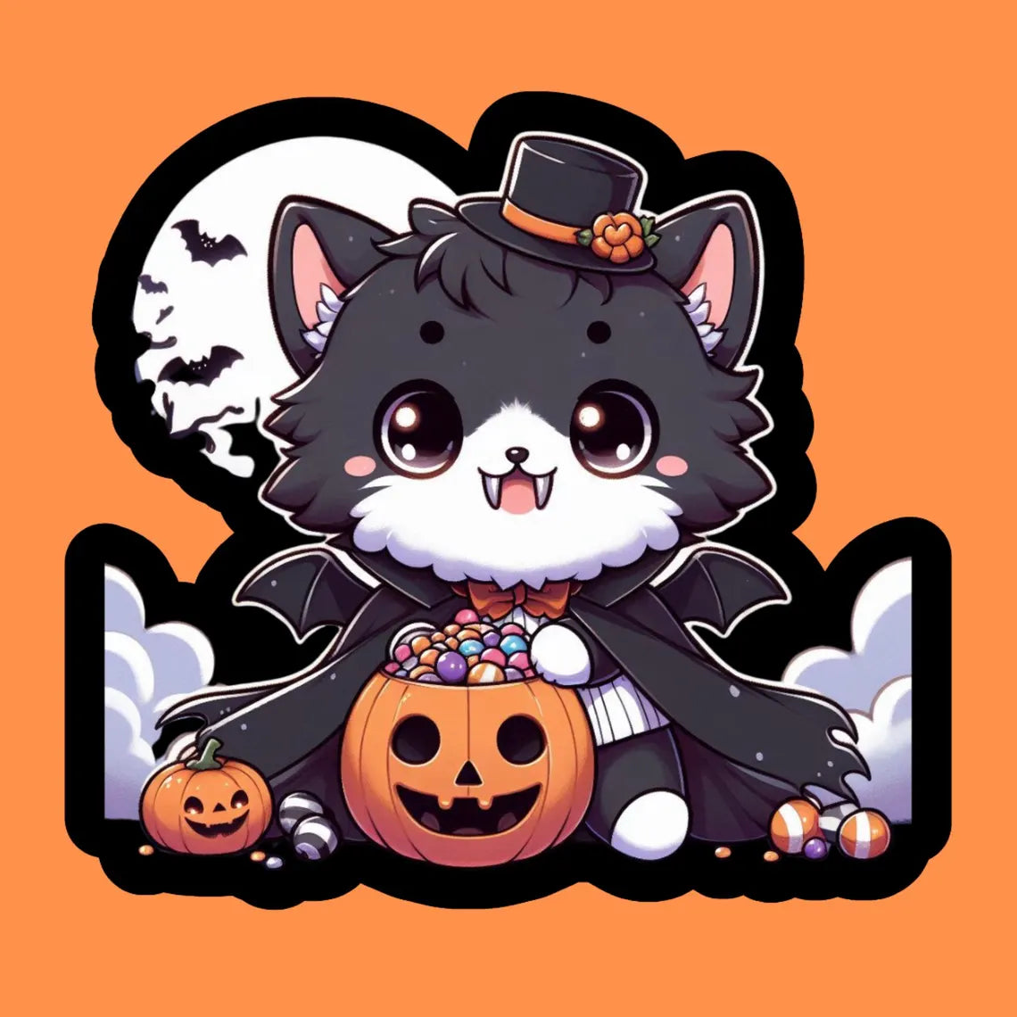 Tuxedo Cat Halloween Cat Sticker Trick or Treat