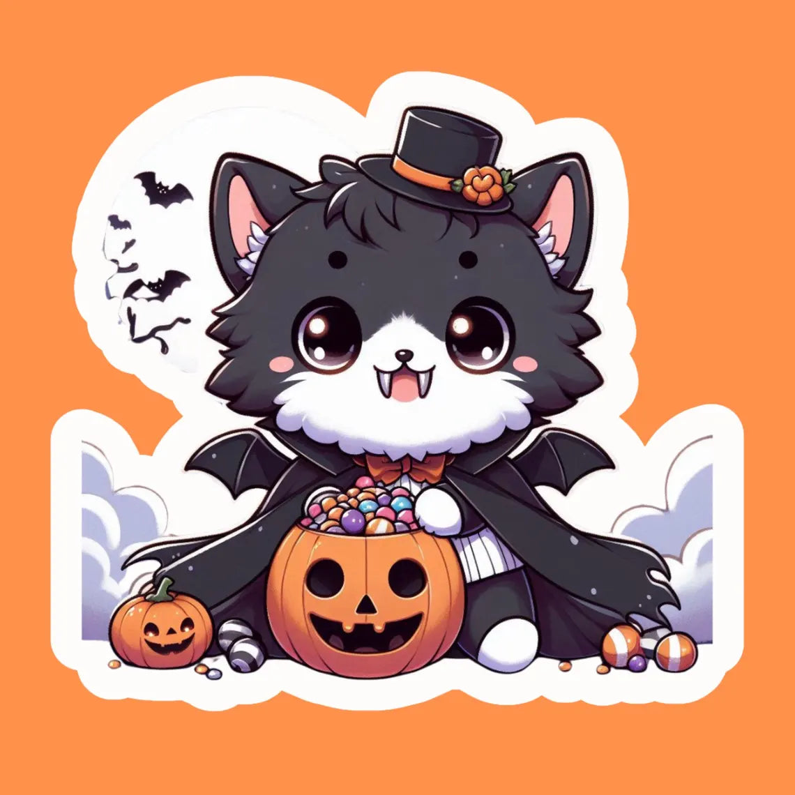 Tuxedo Kat Halloween Kat Sticker Trick or Treat