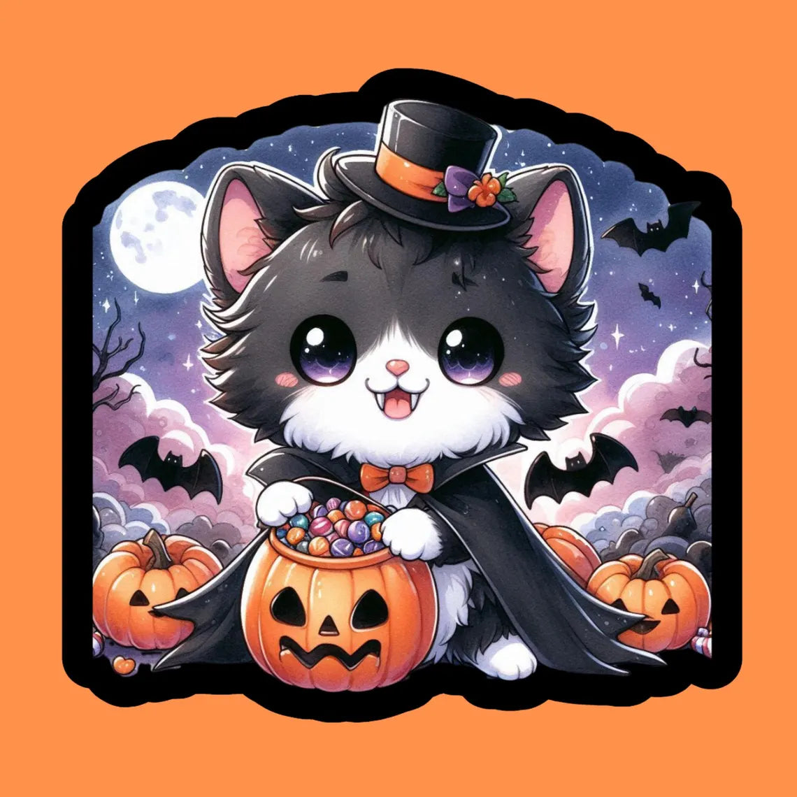 Tuxedo Cat Halloween Cat Sticker Trick or Treat