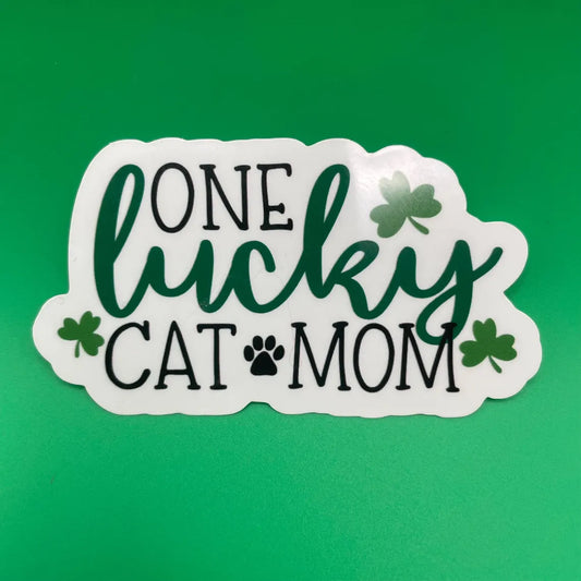 Lucky Cat Mom Water-Resistant Sticker Gift for St Patrick’s Day (Free Shipping)