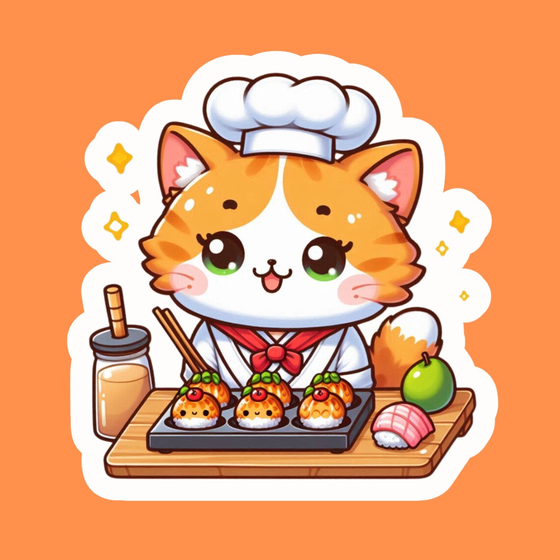 Oranje kat chef-kok Takoyaki sticker