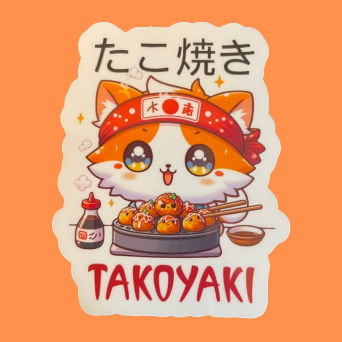 Pegatina Takoyaki Gato Naranja Japonés