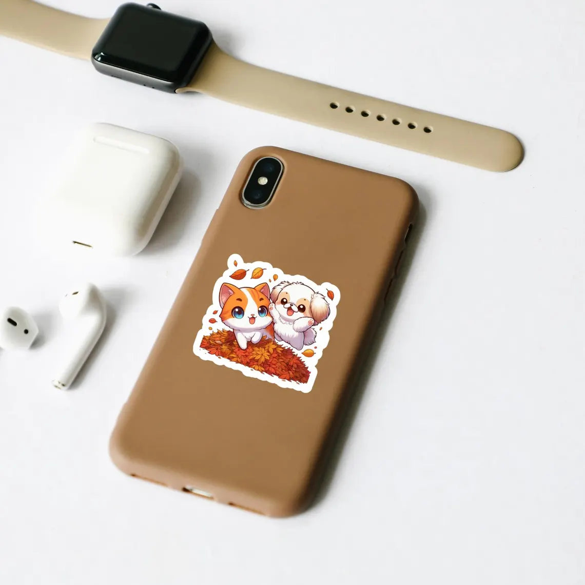 Orange Cat and White Dog Sticker | Besties Autumn Sticker