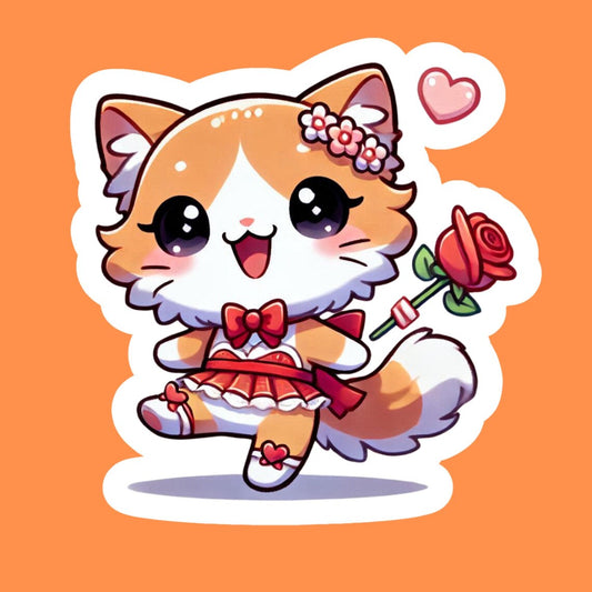 Valentine Stickers Cats, Orange Cat Valentines Orange Cat Rose