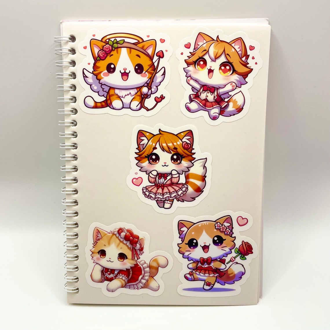 Valentine Stickers Cats, Orange Cat Valentines Valentine Orange Cat Sticker Pack of 5