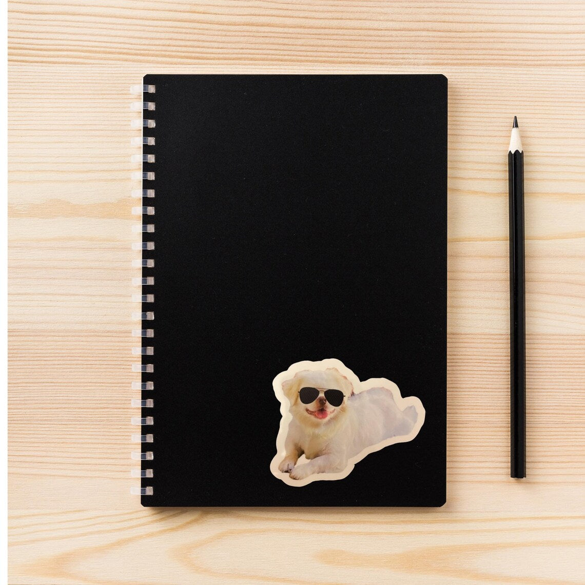 White Pekingese Dog with Glasses Sticker Laptop Decal