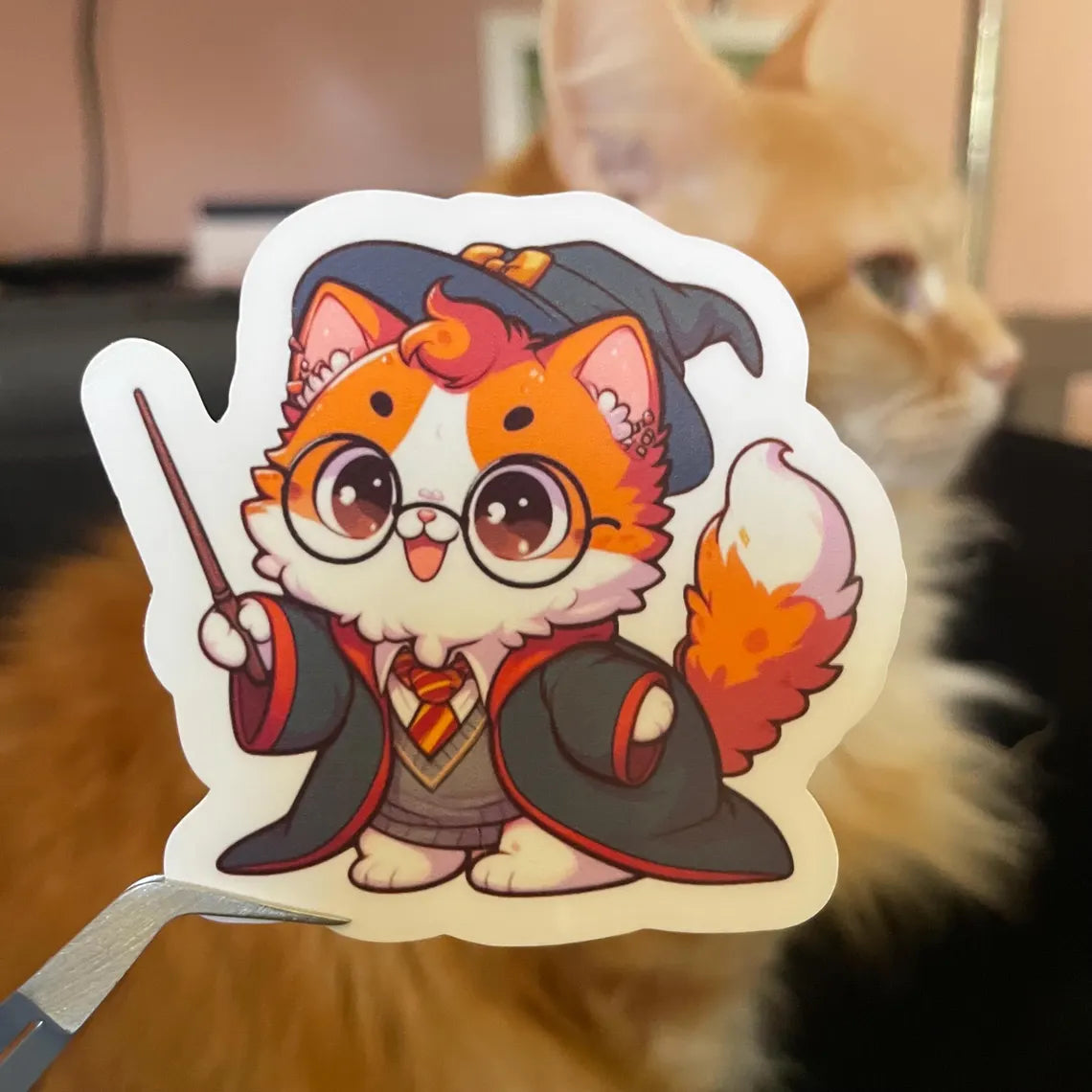 Wizard Cat Sticker - Sticker for Laptop, Water Bottle, Journal, Water-Resistant (FREE US SHIPPING)