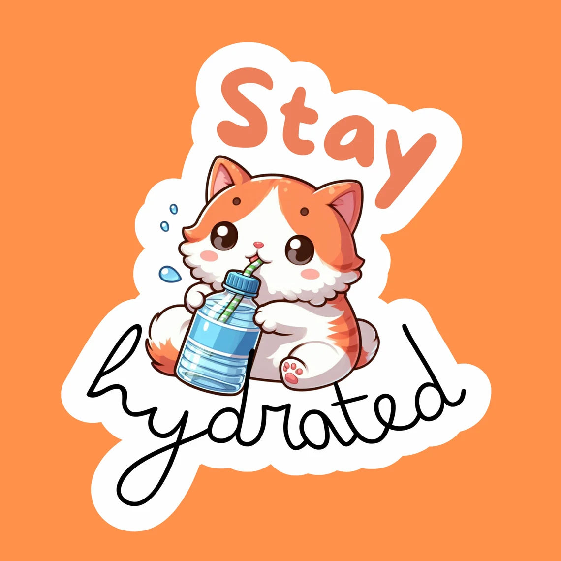 Cat Sticker for Water Bottle | Stay Hydrated Kawaii Chibi Style