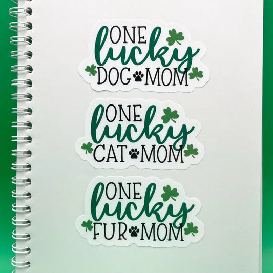Lucky Fur Mom Water-Resistant Sticker Gift for St Patrick’s Day (Free Shipping) Set of 3